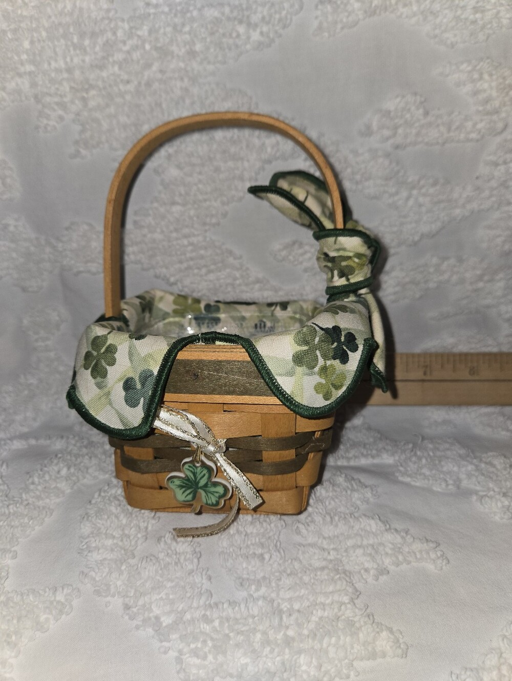 Vintage Longaberger 1999 Lucky You Green Shamrock Accent Basket Handmade Y2K